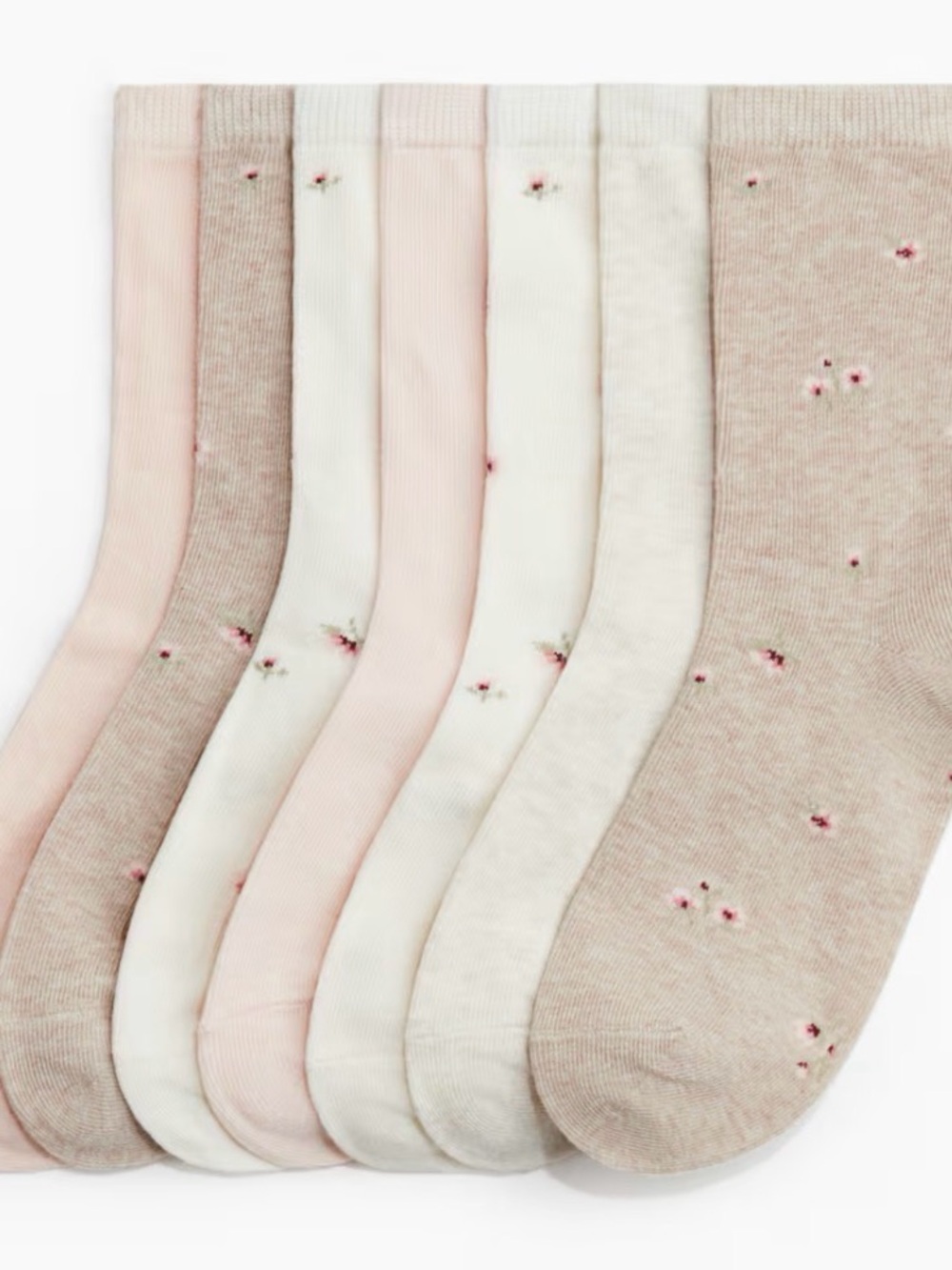 H&M NWT Women’s Floral Crew Socks 6-Pack in Blush, Cream & Taupe. Size: 8-10